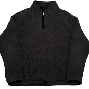 Victoria's Secret PINK Black Sherpa Fleece Quarter Zip Pullover Kangaroo Pocket